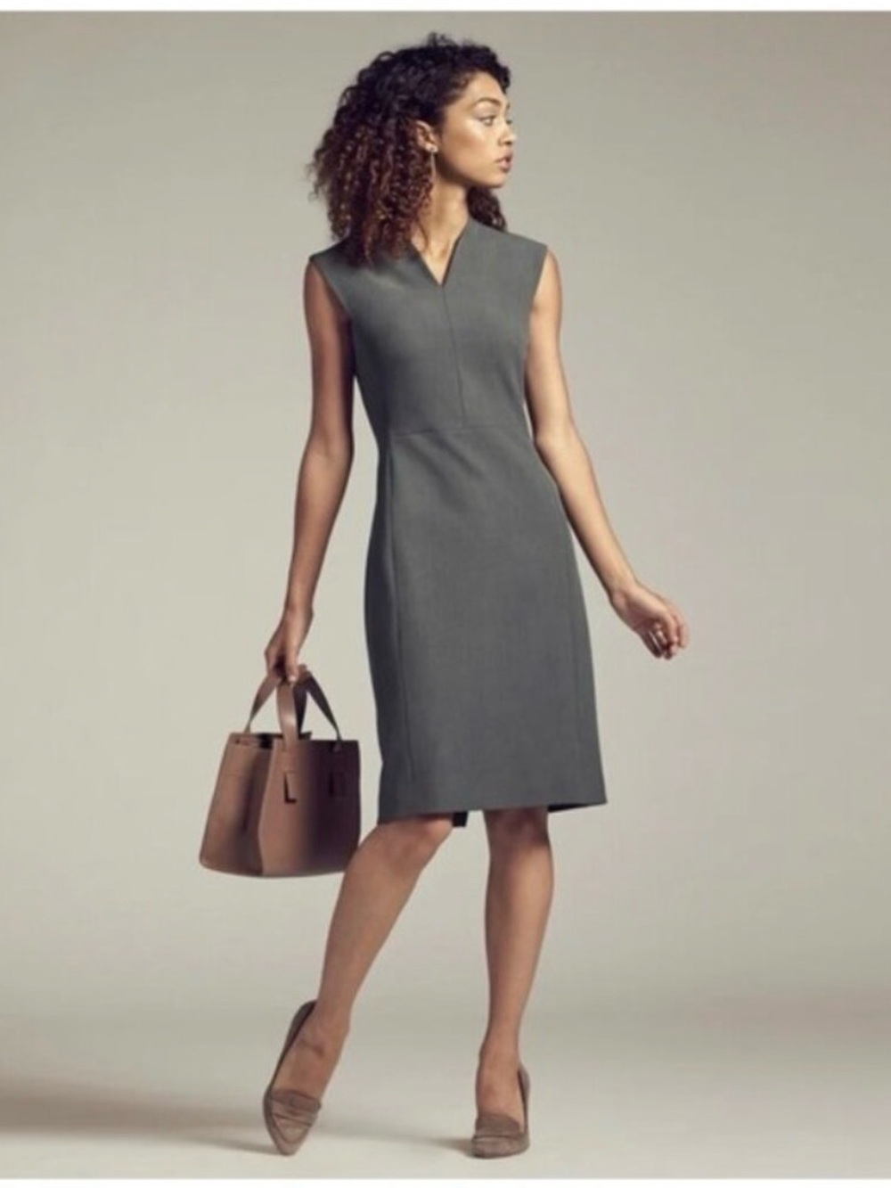 MM Lafleur Sleeveless light Gray Midi Sheath Dress